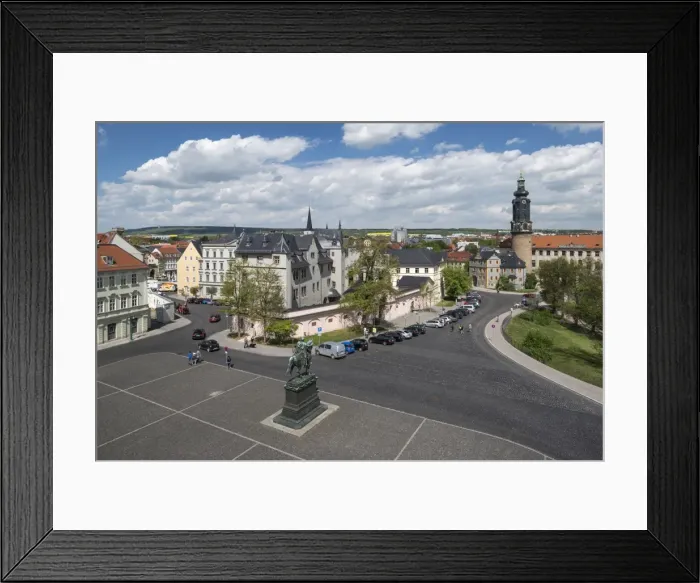 Framed Print : Platz der Demokratie square with Carl August monument, at the center study center of the Duchess Anna Amalia Library, rear right City Castle, Weimar, Thuringia, Germany Framed Print : Platz der Demokratie square with Carl August monument, at the center study center of the Duchess Anna Amalia Library, rear right City Castle, Weimar, Thuringia, Germany