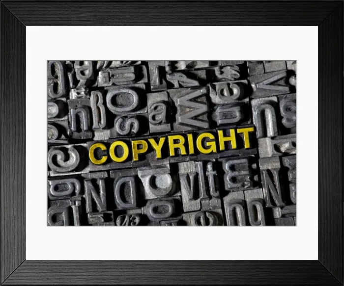 Framed Print : The word COPYRIGHT among the letterpress letters Framed Print : The word COPYRIGHT among the letterpress letters