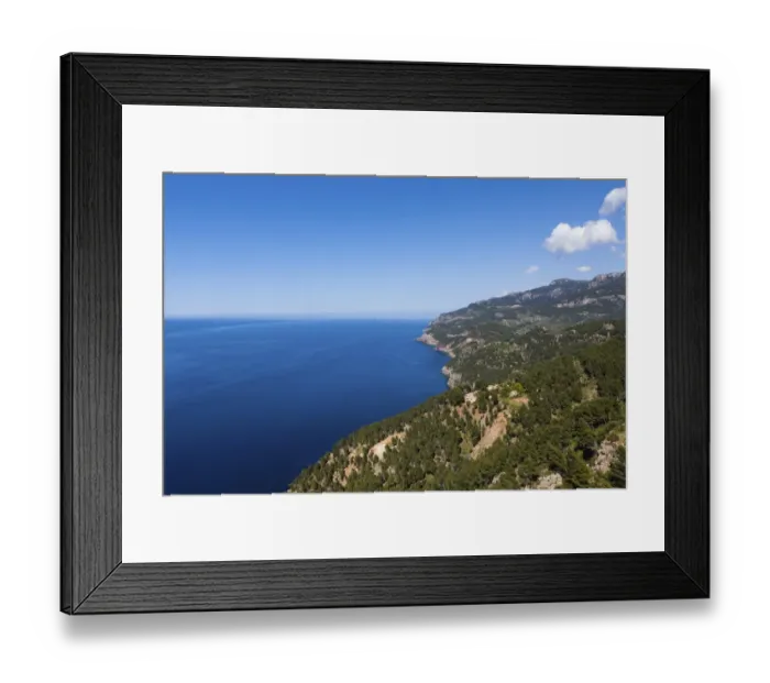 Framed Print : View of the cliffs with a remote house near Estellencs, Serra de Tramuntana, Northwestern Coast, Mallorca, Balearic Islands, Mediterranean Sea, Spain, Europe Framed Print : View of the cliffs with a remote house near Estellencs, Serra de Tramuntana, Northwestern Coast, Mallorca, Balearic Islands, Mediterranean Sea, Spain, Europe