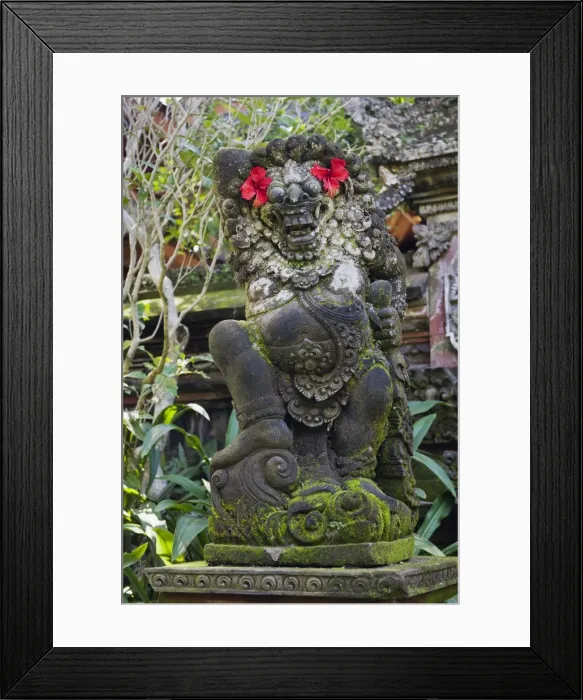 Framed Print : God figure decorated with hibiscus flowers, Ubud, Bali, Indonesia