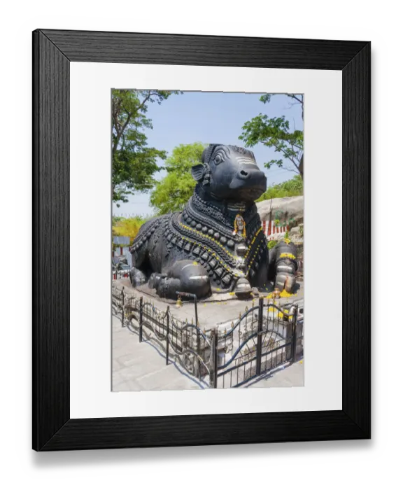 Framed Print : Statue of a decorated holy cow, Nandi Bull, Chamundi Hill, Mysore, Karnataka, India Framed Print : Statue of a decorated holy cow, Nandi Bull, Chamundi Hill, Mysore, Karnataka, India