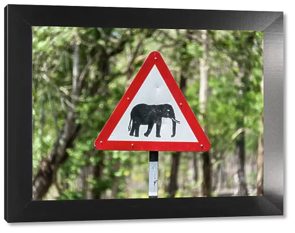 Traffic signs, warning of crossing elephants, Nagarhole National Park, Karnataka, India