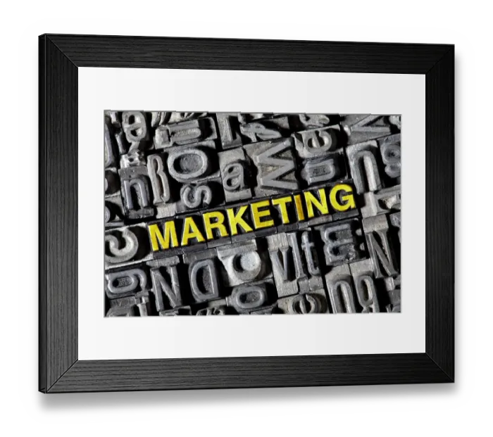 Framed Print : Old lead letters forming the word Marketing Framed Print : Old lead letters forming the word Marketing