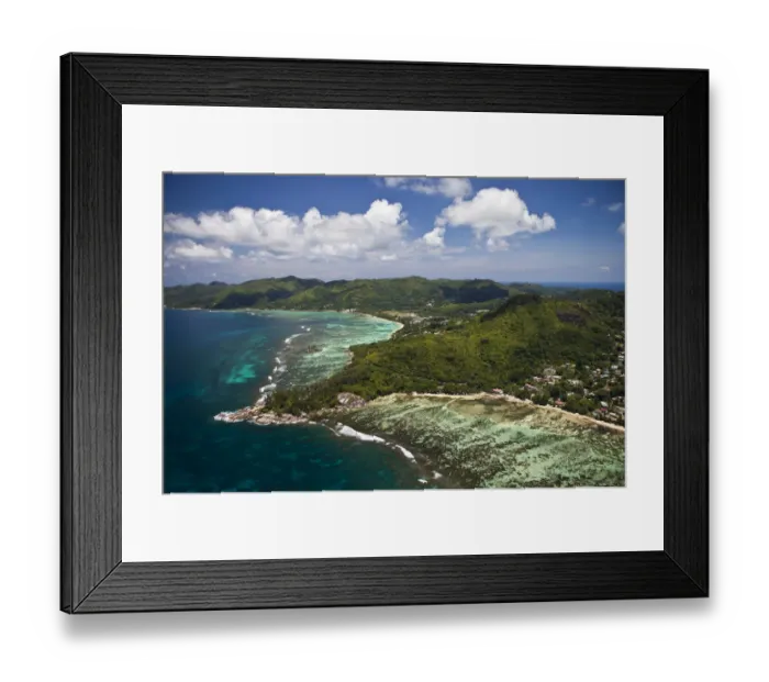 Framed Print : Aerial view, Anse Aux Courbes and Anse Royal, Southern Mahe, Mahe, Seychelles, Africa, Indian Ocean Framed Print : Aerial view, Anse Aux Courbes and Anse Royal, Southern Mahe, Mahe, Seychelles, Africa, Indian Ocean