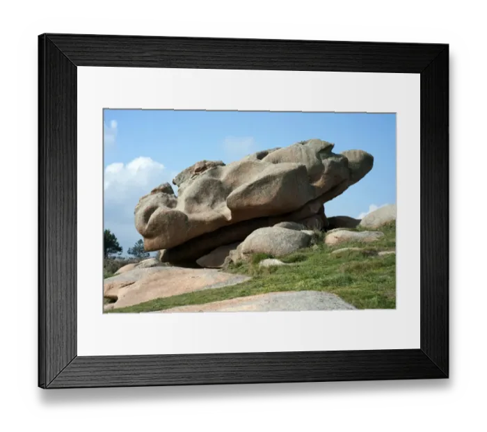 Framed Print : Large boulder lying diagonally on a slope, Cote de Granit Rose, Brittany, France, Europe Framed Print : Large boulder lying diagonally on a slope, Cote de Granit Rose, Brittany, France, Europe