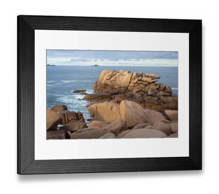Framed Print : Rocks in the evening light, Cote de Granit Rose, Brittany, France, Europe