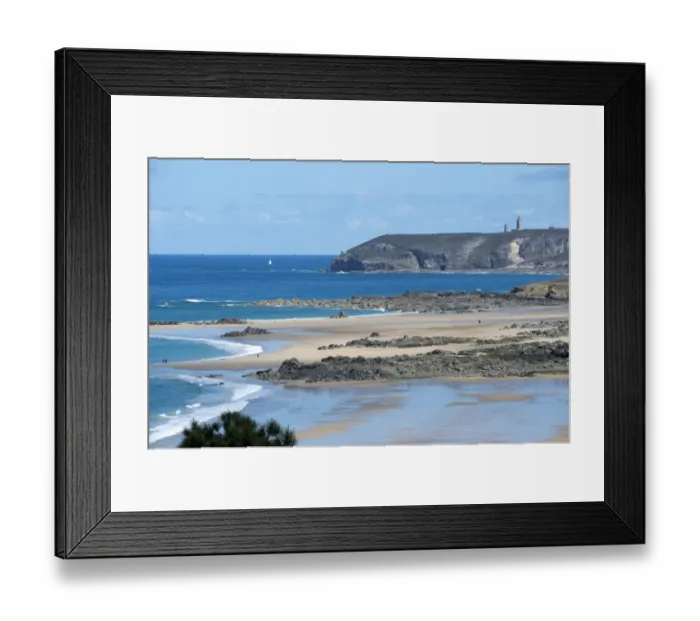 Framed Print : Coastline with a sandy beach and rocks at low tide, Cap Frehel at back, Frehel, Department Cotes d Armor, Brittany, France, Europe Framed Print : Coastline with a sandy beach and rocks at low tide, Cap Frehel at back, Frehel, Department Cotes d Armor, Brittany, France, Europe