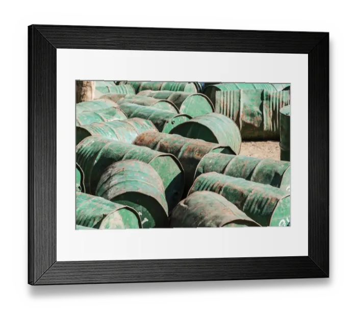 Framed Print : Green metal barrels Framed Print : Green metal barrels
