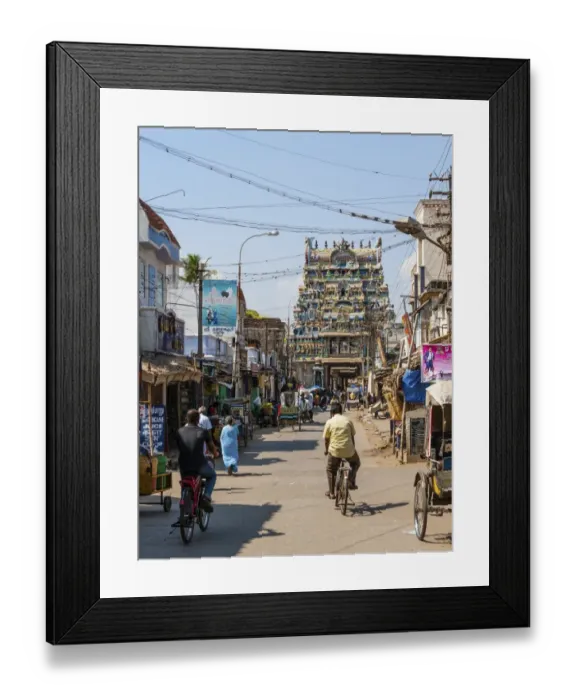 Framed Print : Street scene with temple, Tiruchirappalli, Tamil Nadu, India Framed Print : Street scene with temple, Tiruchirappalli, Tamil Nadu, India