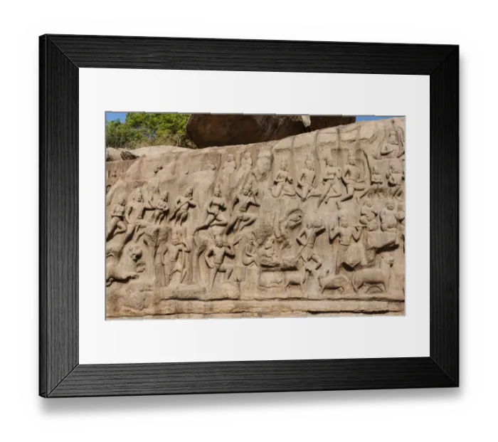Framed Print : Bas-relief Descent of the Ganges, Mahabalipuram, Mamallapuram, Tamil Nadu, Kanchipuram, India