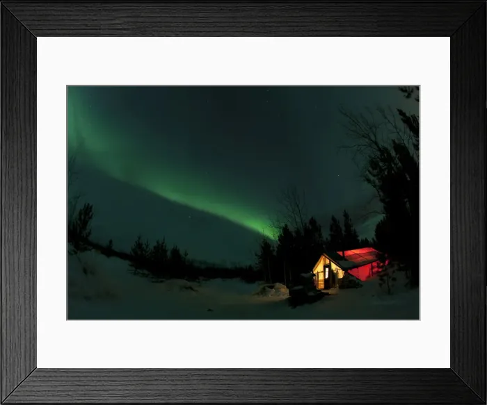 Framed Print : Illuminated, lit wall tent, cabin with swirling northern polar lights, Aurora Borealis, green, near Whitehorse, Yukon Territory, Canada Framed Print : Illuminated, lit wall tent, cabin with swirling northern polar lights, Aurora Borealis, green, near Whitehorse, Yukon Territory, Canada