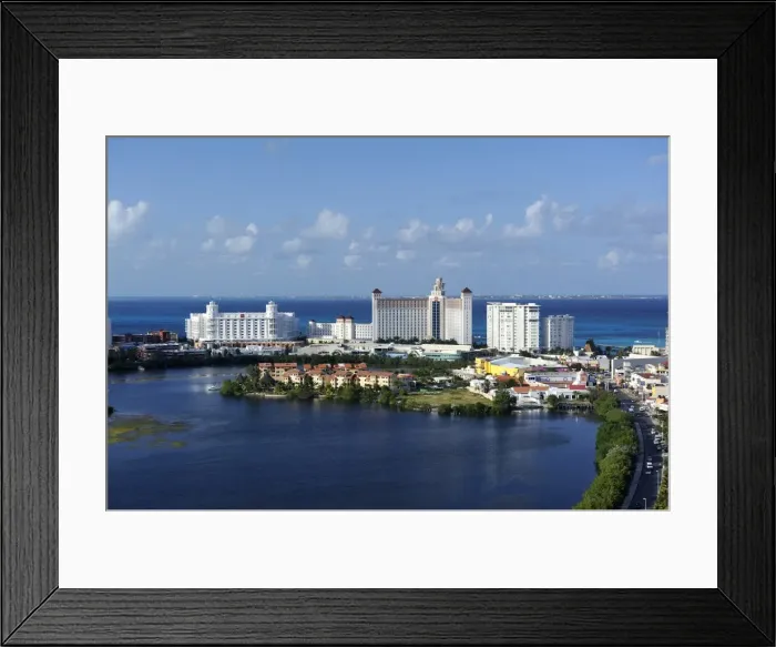 Framed Print : View of the lagoon, hotels and the Caribbean, Cancun, Yucatan Peninsula, Quintana Roo, Mexico, Latin America, North America