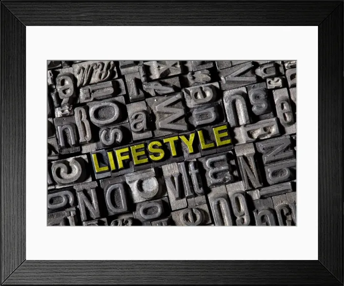 Framed Print : Old lead letters spelling the word LIFESTYLE Framed Print : Old lead letters spelling the word LIFESTYLE