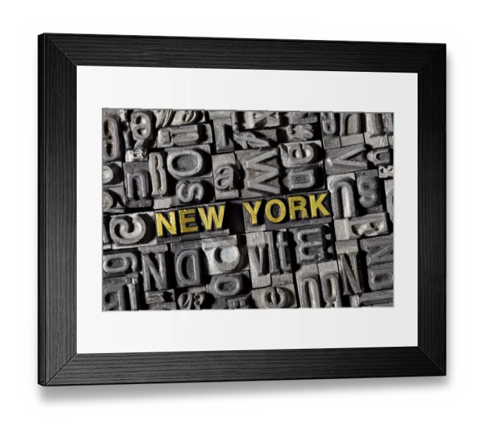 Framed Print : The word New York, made of old lead type Framed Print : The word New York, made of old lead type