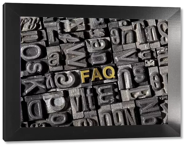 The word FAQ, made of old lead type