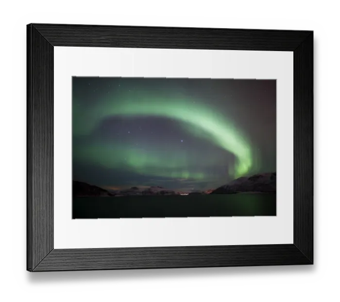 Framed Print : Northern Lights over the Grotfjord in winter, Kvaloya, Tromso, Norway, Europe Framed Print : Northern Lights over the Grotfjord in winter, Kvaloya, Tromso, Norway, Europe