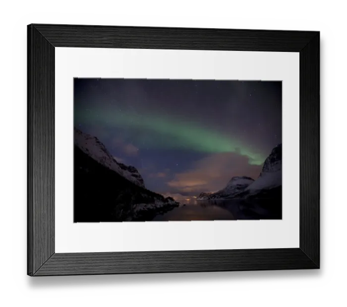 Framed Print : Northern Lights over the Grotfjord in winter, Kvaloya, Tromso, Norway, Europe Framed Print : Northern Lights over the Grotfjord in winter, Kvaloya, Tromso, Norway, Europe