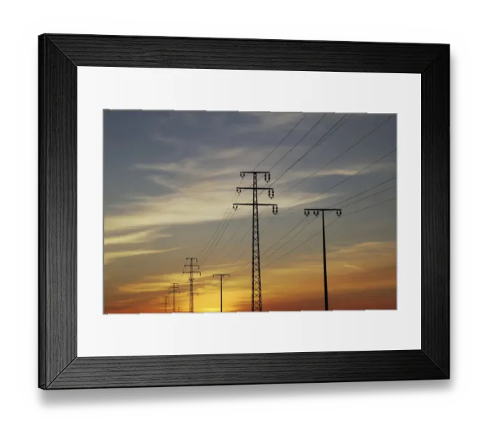 Framed Print : Power poles, sunset, Upper Swabia, Baden-Wuerttemberg, Germany, Europe Framed Print : Power poles, sunset, Upper Swabia, Baden-Wuerttemberg, Germany, Europe
