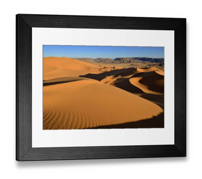 Framed Print : Sand dunes at Erg Mehejibad, Sahara, Erg Mehejibad, Immidir or Mouydir, Sahara, Tamanrasset Province, Algeria
