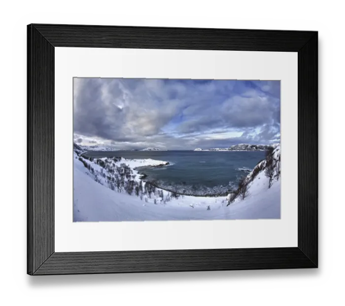Framed Print : Bay near Somaroy in winter, Tromso, Norway, Europe Framed Print : Bay near Somaroy in winter, Tromso, Norway, Europe