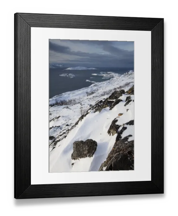 Framed Print : Bay near Somaroy in winter, Tromso, Norway, Europe Framed Print : Bay near Somaroy in winter, Tromso, Norway, Europe
