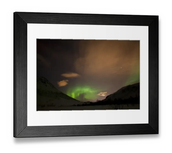 Framed Print : Northern Lights over the Kattfjord pass in winter, Kvaloya, Tromso, Norway, Europe Framed Print : Northern Lights over the Kattfjord pass in winter, Kvaloya, Tromso, Norway, Europe