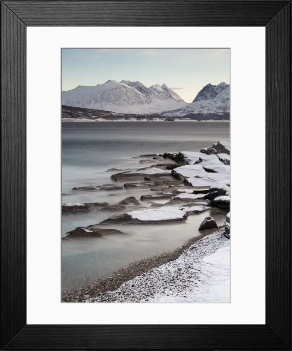 Framed Print : Ullsfjord near Oldervik in winter, Tromso, Norway, Europe Framed Print : Ullsfjord near Oldervik in winter, Tromso, Norway, Europe