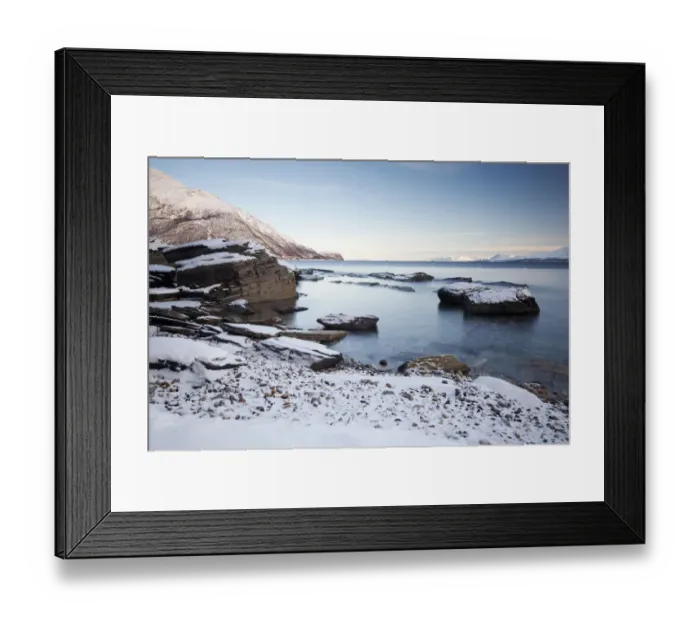 Framed Print : Ullsfjord near Oldervik in winter, Tromso, Norway, Europe Framed Print : Ullsfjord near Oldervik in winter, Tromso, Norway, Europe