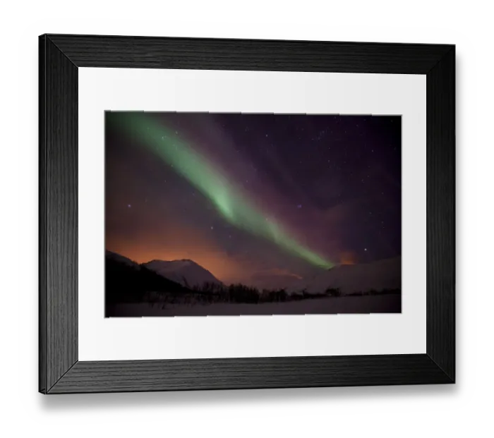 Framed Print : Northern Lights over the Kattfjord pass in winter, Kvaloya, Tromso, Norway, Europe Framed Print : Northern Lights over the Kattfjord pass in winter, Kvaloya, Tromso, Norway, Europe