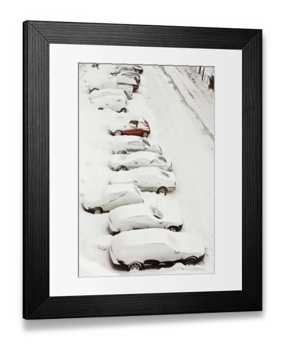 Framed Print : Snow-covered cars in Pienza, Tuscany, Italy, Europe Framed Print : Snow-covered cars in Pienza, Tuscany, Italy, Europe