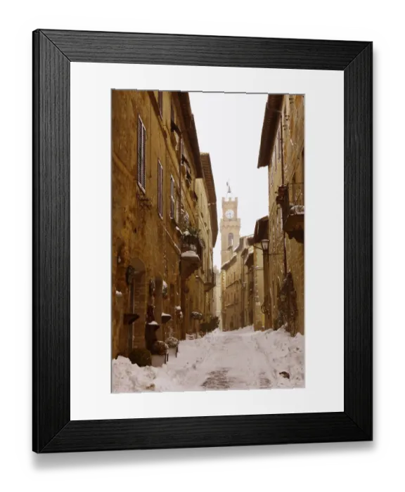 Framed Print : Snow-covered road in Pienza, Tuscany, Italy, Europe Framed Print : Snow-covered road in Pienza, Tuscany, Italy, Europe