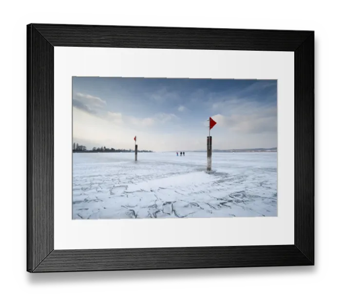 Framed Print : Navigation mark on a frozen Lake Constance with skaters, island auf Reichenau, Konstanz district, Baden-Wuerttemberg, Germany, Europe Framed Print : Navigation mark on a frozen Lake Constance with skaters, island auf Reichenau, Konstanz district, Baden-Wuerttemberg, Germany, Europe