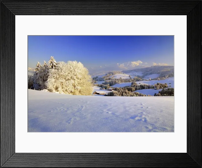 Framed Print : Appenzeller winter landscape in evening light with view on the Santis, Appenzell, Switzerland Framed Print : Appenzeller winter landscape in evening light with view on the Santis, Appenzell, Switzerland