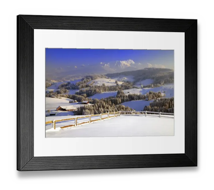 Framed Print : Appenzeller winter landscape in evening light with view on the Santis, Appenzell, Switzerland Framed Print : Appenzeller winter landscape in evening light with view on the Santis, Appenzell, Switzerland