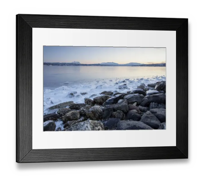 Framed Print : Rocks on the coast in winter, Lofoten, Norway Framed Print : Rocks on the coast in winter, Lofoten, Norway