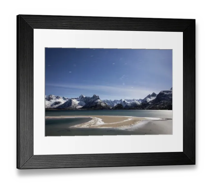 Framed Print : Winter landscape at a fjord, Lofoten, Norway Framed Print : Winter landscape at a fjord, Lofoten, Norway