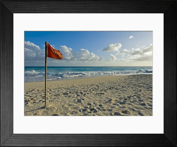 Framed Print : Red flag, storm warning at the beach, Saint Lawrence Gap, Barbados
