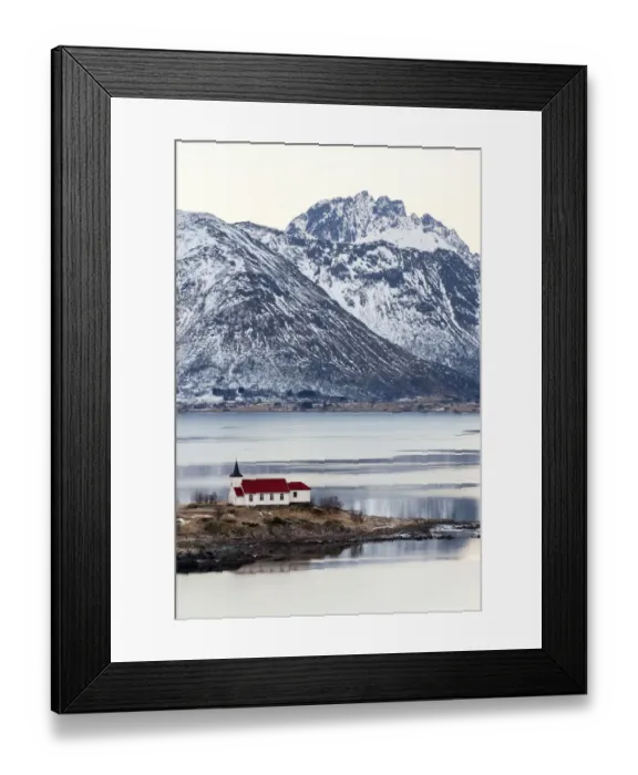 Framed Print : Winter landscape at Austnesfjord, Lofoten, Norway Framed Print : Winter landscape at Austnesfjord, Lofoten, Norway