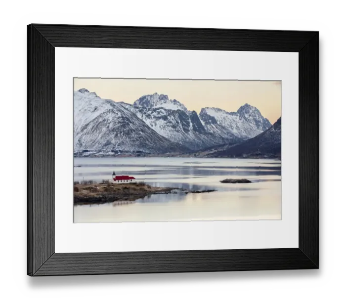 Framed Print : Winter landscape at Austnesfjord, Lofoten, Norway Framed Print : Winter landscape at Austnesfjord, Lofoten, Norway