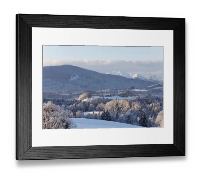 Framed Print : Alpine foothills near Irschenberg Mountain with Eyrain, Oberland, Mangfall Mountains at the rear, Upper Bavaria, Bavaria, Germany, Europe