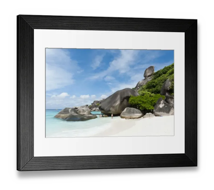 Framed Print : Ao Kueak Beach, white sandy beach with rocks, Sail Rock at the rear, Nationalpark Mu Ko Similan, Ko Similan, Phang Nga Province, Thailand Framed Print : Ao Kueak Beach, white sandy beach with rocks, Sail Rock at the rear, Nationalpark Mu Ko Similan, Ko Similan, Phang Nga Province, Thailand