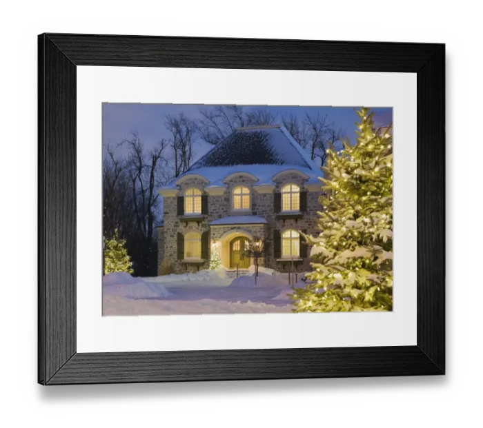 Framed Print : Snow covered cottage at dusk, Quebec, Canada Framed Print : Snow covered cottage at dusk, Quebec, Canada