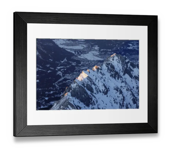 Framed Print : View from Zugspitze Mountain over Waxenstein Mountain towards Garmisch-Partenkirchen, Wetterstein Mountains, Upper Bavaria, Bavaria, Germany, Europe