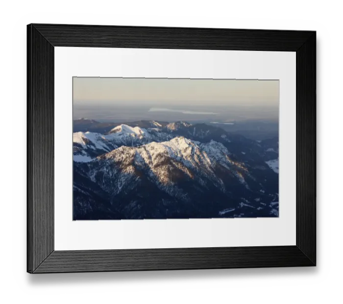 Framed Print : View from Zugspitze Mountain over Kramerspitz Mountain in the Ammer Mountains, with Lake Starnberg in the distance, Werdenfelser Land, Upper Bavaria, Bavaria, Germany, Europe