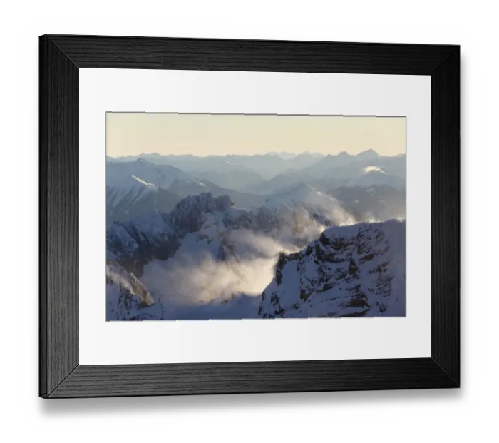 Framed Print : View from Zugspitze Mountain over Gruenstein und Tschirgant Mountains, Wetterstein Mountains, Tyrol, Austria, Europe Framed Print : View from Zugspitze Mountain over Gruenstein und Tschirgant Mountains, Wetterstein Mountains, Tyrol, Austria, Europe