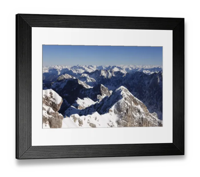 Framed Print : View from Zugspitze Mountain over Jubilaeumsgrat Ridge with the Hoellentalspitzen Mountains and Hochblassen Mountain, Wetterstein Mountains, Upper Bavaria, Bavaria, Germany, Europe Framed Print : View from Zugspitze Mountain over Jubilaeumsgrat Ridge with the Hoellentalspitzen Mountains and Hochblassen Mountain, Wetterstein Mountains, Upper Bavaria, Bavaria, Germany, Europe