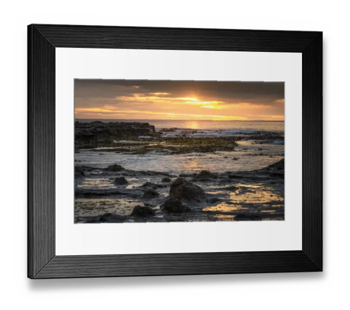 Framed Print : Landscape with sunset on the rocky coast, Curio Bay, The Catlins, South Island, New Zealand Framed Print : Landscape with sunset on the rocky coast, Curio Bay, The Catlins, South Island, New Zealand