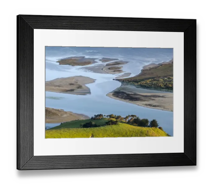 Framed Print : Pasture in front of tidal inlet, Hoopers Inlet, Otago Region, South Island, New Zealand Framed Print : Pasture in front of tidal inlet, Hoopers Inlet, Otago Region, South Island, New Zealand