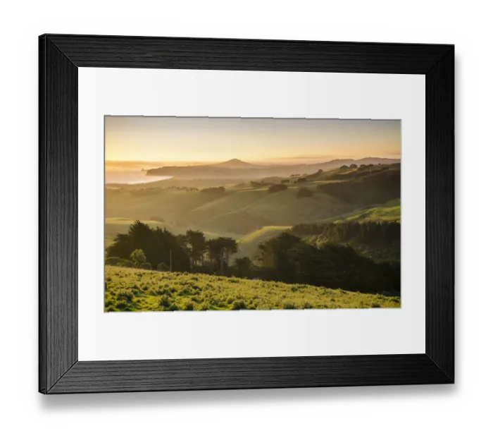 Framed Print : Sunset over grassland, on a country road, Dunedin Beach at the back, Otago Peninsula, South Island, New Zealand, Oceania Framed Print : Sunset over grassland, on a country road, Dunedin Beach at the back, Otago Peninsula, South Island, New Zealand, Oceania