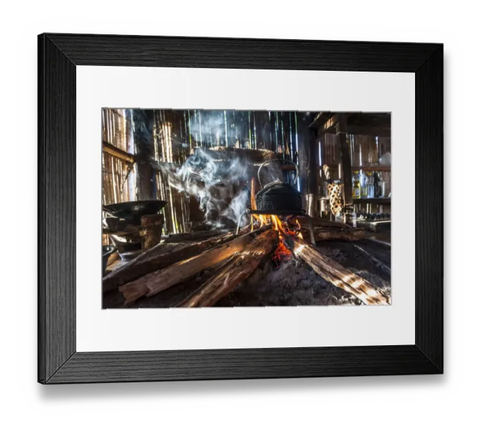 Framed Print : Kettle over an open fire in a kitchen made of bamboo, Lahu village, province of Mae Hong Song, Northern Thailand, Thailand Framed Print : Kettle over an open fire in a kitchen made of bamboo, Lahu village, province of Mae Hong Song, Northern Thailand, Thailand
